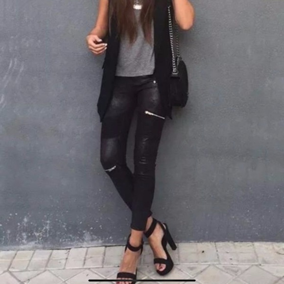 Zara Pants - FAUX SUEDE BIKER LEGGINGS SIZE 2 ZARA WOMAN